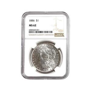 Certified  1886 Morgan Silver Dollar NGC MS62 beautiful shining Exact Coin